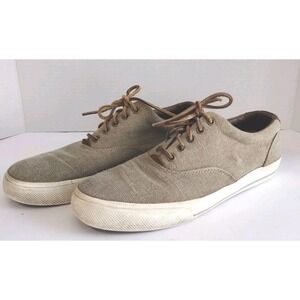Polo Ralph Lauren Mens Vaughn Low Tan Brown Canvas Solid Sneakers Shoes Size 10D
